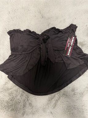Almost Famous Black Strapless Tie-Front Ruffle Top
